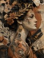 Portrait einer Frau als Acrylbild oder Kunstdruck mit botanischen Akzenten
