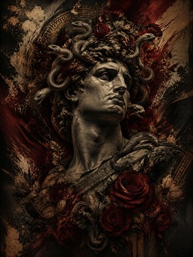Medusa Kunstwerk oder Fine Art Print mit dunkler, barocker Präsenz
