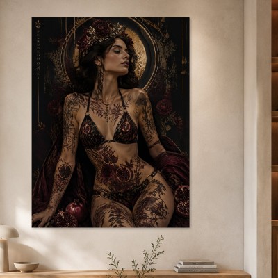 Mystische Frau mit floralem Ornament, Fine Art Print oder Poster