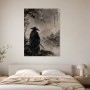 Samurai im Regen, Kunstwerk oder Wandbild in japanischer Tuscheästhetik