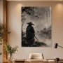 Samurai im Regen, Kunstwerk oder Wandbild in japanischer Tuscheästhetik