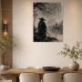 Samurai im Regen, Kunstwerk oder Wandbild in japanischer Tuscheästhetik