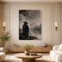 Samurai im Regen, Kunstwerk oder Wandbild in japanischer Tuscheästhetik