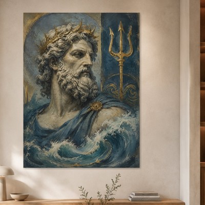 Poseidon in Blau und Gold als Fine Art Print oder Leinwandbild