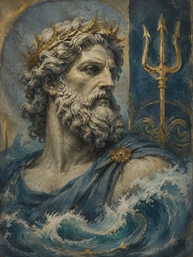 Poseidon in Blau und Gold als Fine Art Print oder Leinwandbild