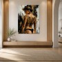 Modernes Wandbild oder Poster mit expressiver Frauenfigur und goldenen Akzenten