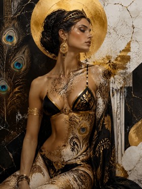 Elegantes Porträt mit Goldakzenten, Wandbild oder Acrylbild