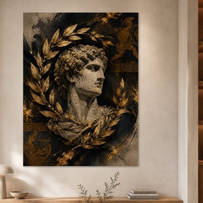 Antikes Porträt als Wandbild oder Kunstwerk in Gold und Schwarz