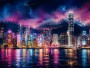 Neon Skyline bei Nacht als Modernes Wandbild oder Acrylbild