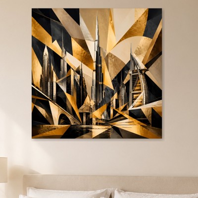 Goldene Skyline als Modernes Wandbild und Urbaner Kunstdruck