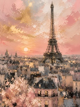 Pariser Sonnenaufgang mit Eiffelturm, Kunstdruck oder Leinwand