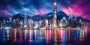Leuchtende Skyline als Acrylbild oder Modernes Wandbild