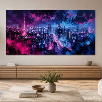Tokyo Skyline bei Nacht, Modernes Wandbild oder Acrylbild