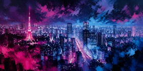 Tokyo Skyline bei Nacht, Modernes Wandbild oder Acrylbild