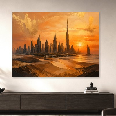 Dubai Skyline bei Sonnenuntergang, Modernes Wandbild oder Fine Art Print