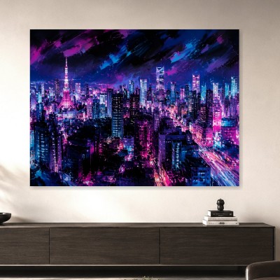 Leuchtende Metropole bei Nacht, Modernes Wandbild oder Poster