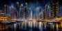 Nächtliche Skyline am Wasser, Architektur oder Modernes Wandbild