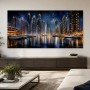 Nächtliche Skyline am Wasser, Architektur oder Modernes Wandbild