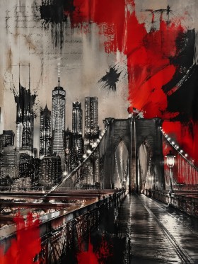 New York Skyline auf Brooklyn Bridge, Wandbild oder Kunstdruck