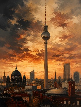 Berlin bei Sonnenuntergang als Leinwand oder Fine Art Print