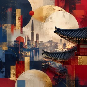 Tokyo Skyline und Moderne Kunst mit Architektur