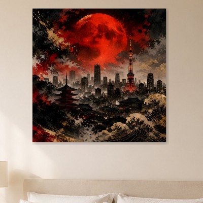 Tokyo Skyline bei rotem Mond, Wandbild oder Fine Art Print