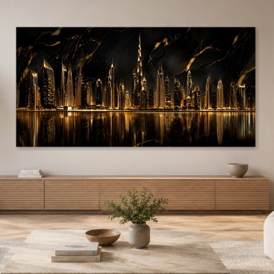 Goldene Skyline als Acrylbild oder Luxus Wandbild