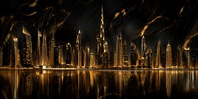 Goldene Skyline als Acrylbild oder Luxus Wandbild