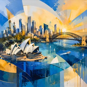 Sydney Harbour Bridge und Opernhaus als Modernes Wandbild, Fine Art Print