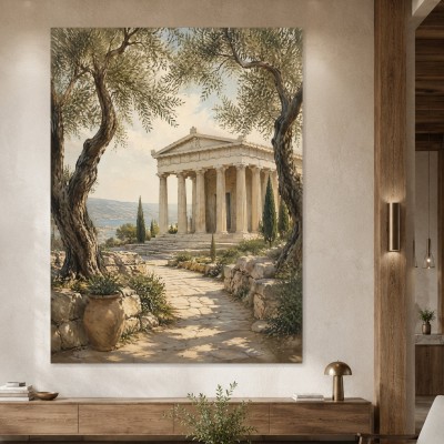 Antikes Tempelmotiv zwischen Leinwand und Poster im mediterranen Licht
