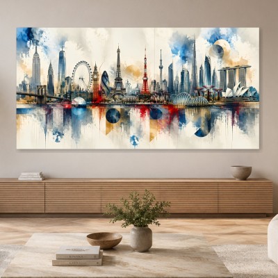 Weltstadt-Skyline als Modernes Wandbild und Kunstdruck