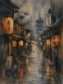 Japanische Gasse bei Regen, Leinwand oder Kunstdruck mit Laternen