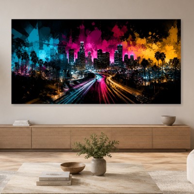 Neon Skyline von Los Angeles, modernes Wandbild oder Acrylbild