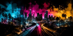Neon Skyline von Los Angeles, modernes Wandbild oder Acrylbild