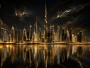 Goldene Skyline bei Nacht als Wandbild oder Acrylbild