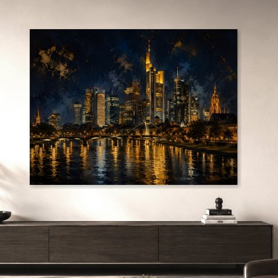 Frankfurt bei Nacht, Modernes Wandbild oder Fine Art Print