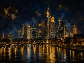 Frankfurt bei Nacht, Modernes Wandbild oder Fine Art Print