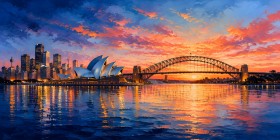 Sydney Harbour bei Sonnenuntergang, Leinwand und Acrylbild