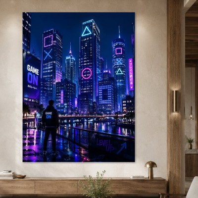 Neonstadt bei Nacht als Modernes Wandbild oder Poster