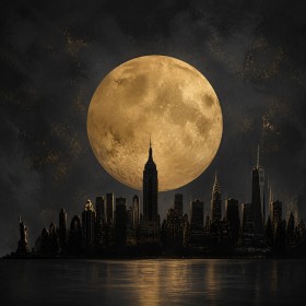 New York Skyline bei Vollmond als Acrylbild oder Fine Art Print