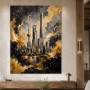 Shanghai Skyline zwischen Leinwand und Poster in Gold und Schwarz