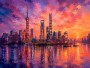 Shanghai Skyline bei Sonnenuntergang, Modernes Wandbild oder Fine Art Print
