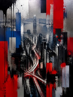 Hongkong Skyline als Kunstdruck oder Gallery Print in expressiver Dynamik