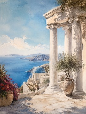 Mediterrane Küstenansicht als Leinwand oder Poster