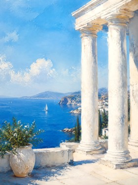 Mediterrane Küstenruhe als Leinwand oder Kunstdruck