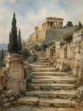 Antike Akropolis-Szene als Fine Art Print und Kunstdruck