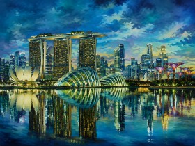 Singapur Skyline als Leinwand oder Acrylbild mit Marina Bay