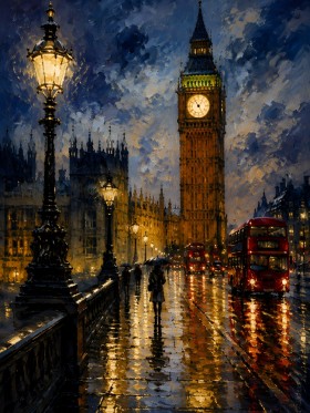 London bei Regen als Fine Art Print oder Luxus Wandbild