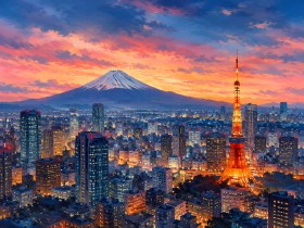 Tokyo Skyline mit Tokyo Tower als Poster oder Kunstwerk