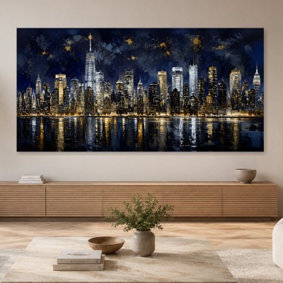 New Yorker Skyline als Leinwand oder Acrylbild in nächtlichem Glanz